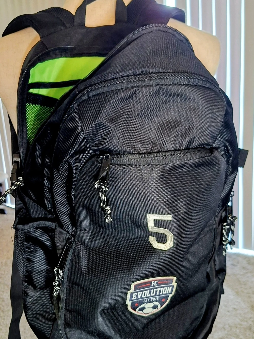 Soccer Backpack Black Team Sports Bag Multi-Compartment Cleat & Ball Backpack FC